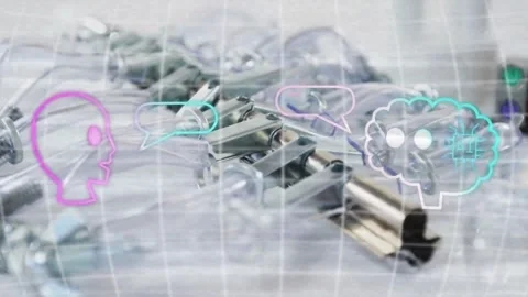 Neon strokes drawing grid causing head-brain icons sharing bubbles showing link, Stock Footage 334881865