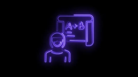 Neon student with blackboard doing math in virtual reality metaverse education Stock Footage 322994208