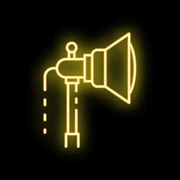 Neon studio flash lighting equipment icon glowing yellow Stock Illustration