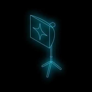 Neon studio light shining on tripod stand isometric icon Stock Illustration