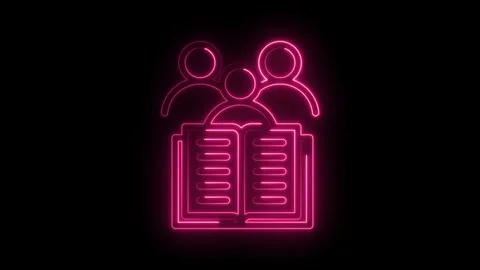 Neon study group with open book on black background animation learning togeth Stock Footage 346007688