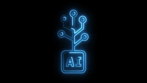 Neon style ai artificial intelligence tree glows on black background digita.. Stock Footage 308192703