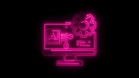 Neon style ai powered computer with settings and artificial intelligence pr.. Stock Footage 308605932