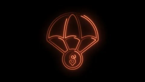 Neon style airdrop icon animation with glowing orange light lines against a dark Stock Footage 322982553