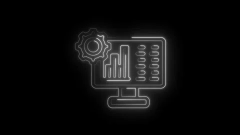 Neon style analytics dashboard with cogwheel animation on black background .. Stock Footage 312309247