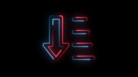 Neon style animated arrow and sort icon glowing with red and blue colors on dark Stock Footage 322989432