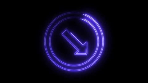Neon style animated arrow within circular frame pointing downward glowing o.. Stock Footage 308902417