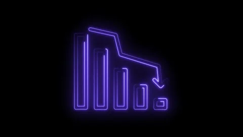 Neon style animated bar graph with downward trend illustrating recession and Stock Footage 322960674