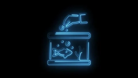 Neon style animated hand feeding fish in aquarium tank pet care concept Stock Footage 330773966