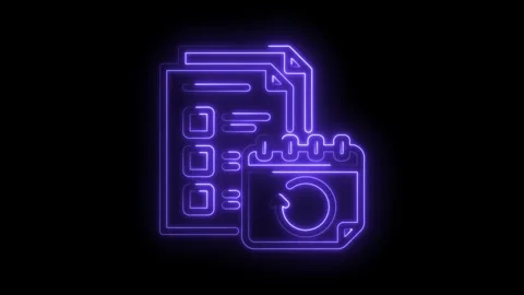 Neon style animated icon of checklist document and calendar with refresh arrow Stock Footage 330778073
