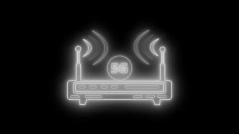 Neon-style animation of a 5G wireless router with signal waves Vidéo 318110935