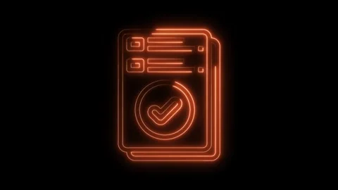 Neon style animation of approved documents on black background for business Stock Footage 322971573