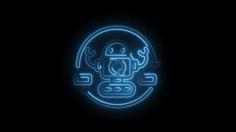 Neon style animation of autonomous artificial intelligence robot with two a.. Stock Footage 312311216