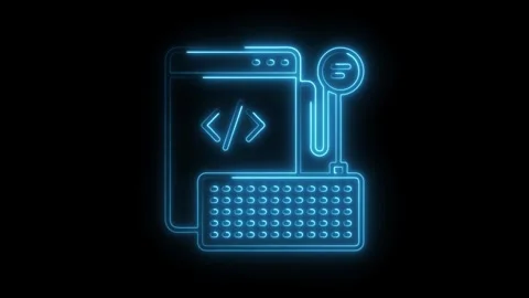 Neon style animation of code editor,keyboard and application software glowi.. Stock Footage 308997299
