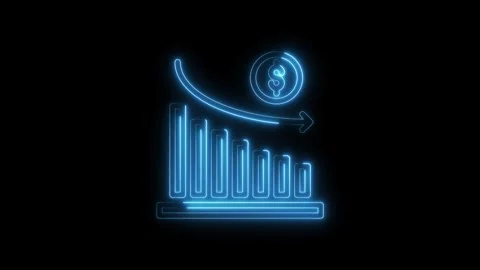 Neon style animation of decreasing bar chart and dollar coin for financial lo 库存影片 314540538