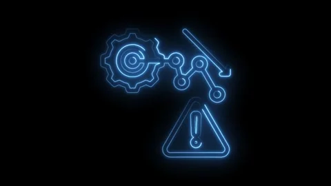 Neon style animation depicts failure data analysis alert and downward trend.. Stock Footage 346000844