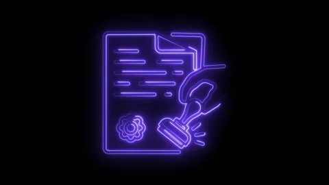 Neon style animation of document stamp on black background for business Stock Footage 330776776