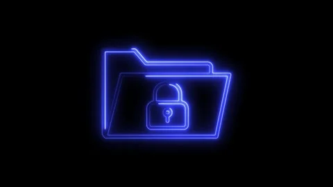 Neon style animation of folder with lock security data privacy conceptualiz.. Stock Footage 308458878