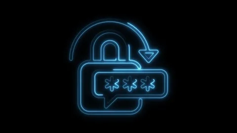 Neon style animation of password reset with padlock security system and bla.. Stock Footage 309915027