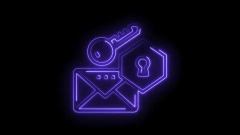 Neon style animation of security encryption icons email key shield cyber Stock Footage 322963299