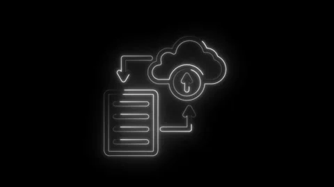 Neon style animation showing data transfer to the cloud and data backups Stock Footage 312309595