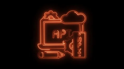 Neon style api application programming interface glowing concept with cloud.. Stock Footage 308997636