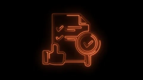 Neon style approval concept animation of document thumb up and tick animation Stock Footage 309911349