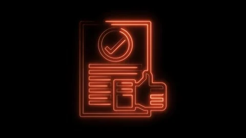 Neon style approved document with thumbs up confirmation on a black background Stock Footage 322972908