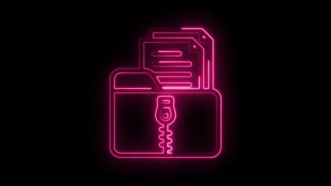 Neon style archive folder data compression graphic animation on black backg.. Stock Footage 346003720