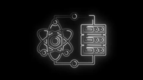 Neon style atom and server connection artificial intelligence quantum compu.. Stock Footage 312113307