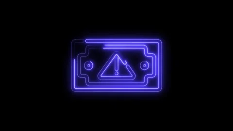 Neon style attention warning notification alert message symbol display on d.. Stock Footage 312446908
