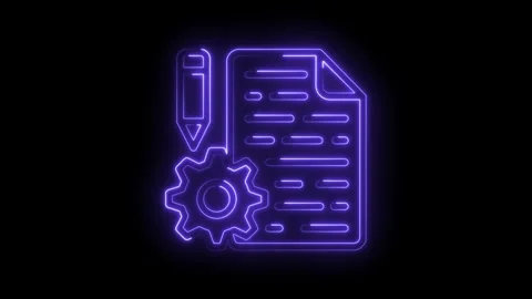Neon style automated document creation process with pencil and gear icon Stock Footage 322961927