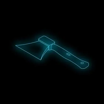 Neon style axe glowing on dark background Stock Illustration