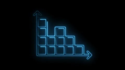 Neon style bar graph declining then flatlined business data visualization c.. Video stock 309911772