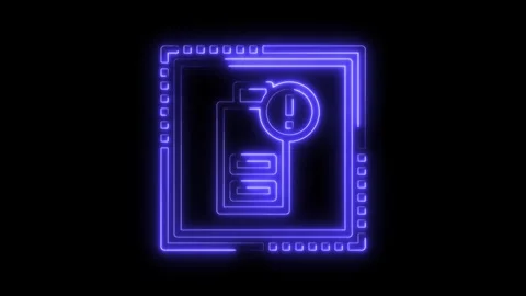 Neon style battery warning icon on black background animated energy problem Stock Footage 322973962