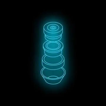 Neon style bearing exploded view glowing on black background Stock Illustration