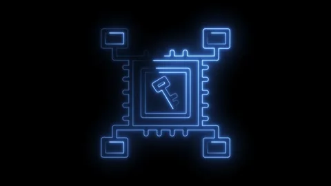 Neon style blockchain technology key security concept animation on black Stock Footage 322960538