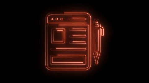 Neon style blog content creation writing concept animation on black background Video stock 322963372