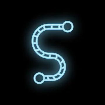 Neon style blue flexible cable wire electricity icon on black background Stock Illustration