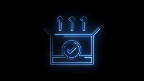 Neon style box with arrows upward and check mark delivery service or shipping Stock Footage 322961009