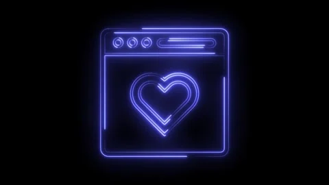 Neon style browser window with heart icon on dark background animation graphic Stock Footage 322989556