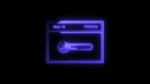 Neon style browser window with security key glowing animation on black back.. Stock Footage 312448265