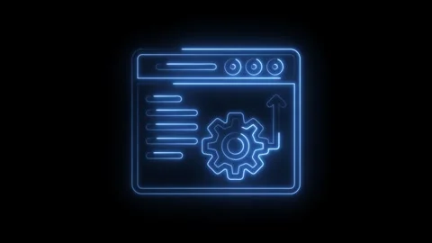 Neon style browser window with settings gear for website optimization and system Stock Footage 322961887