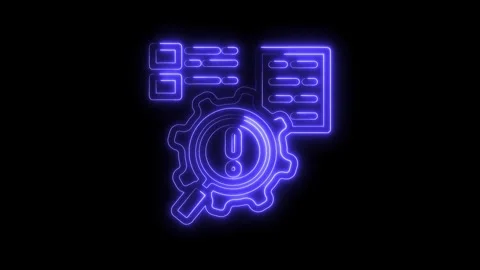 Neon style bug fix report generation with gear and magnifying glass on blac.. Stock Footage 312310489