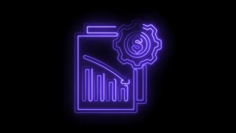 Neon style business declining graph with gear setting dollar on black background Stock Footage 330783604
