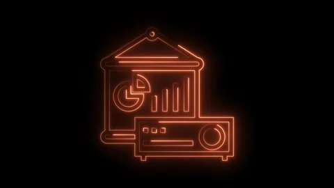 Neon style business presentation with projector and pie chart on black Stock Footage 322975607
