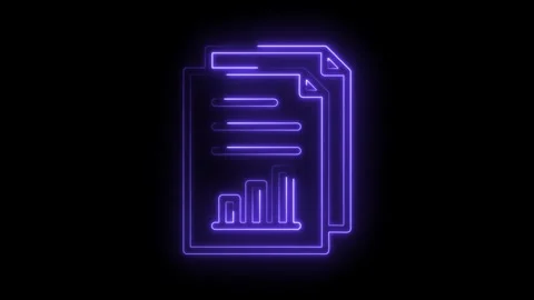 Neon style business report document with statistics chart on black background Stock Footage 330781932