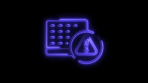 Neon style calendar icon with warning alert triangle glowing on black backg.. Stock Footage 312317414