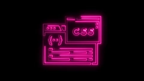 Neon style cascading style sheets css code design on a black background Stock Footage 312333304