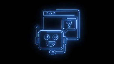 Neon style chatbot icon animation with question on browser window for digital Stock Footage 330777268